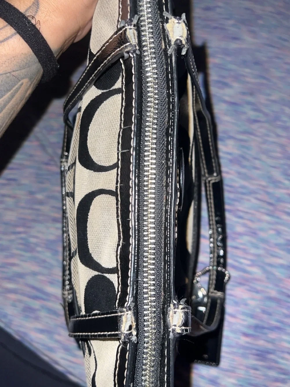 Coach Canvas Tote in Khaki and Black Signature Print